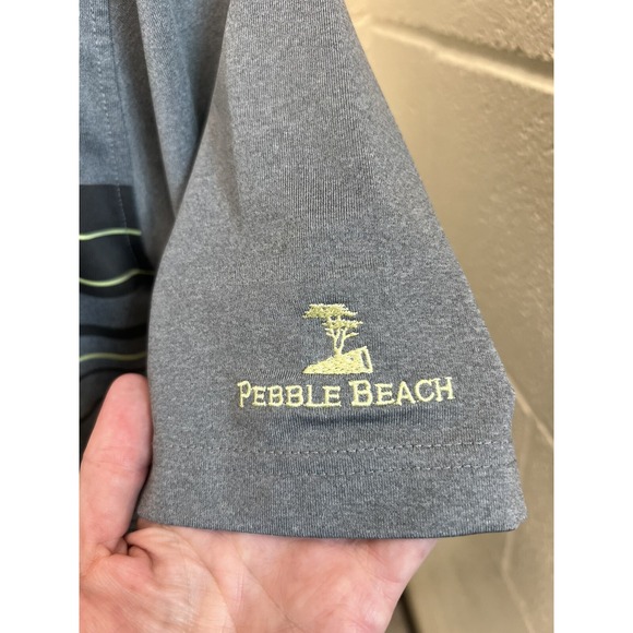 Pebble Beach Dry-Luxe‎ Large Golf Polo Shirt Grey w/ Black Stripes - Picture 5 of 7